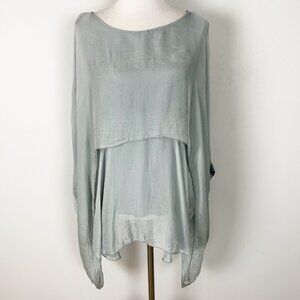 NEW Cobblestone Italy Gray Flowy Breezy Top Blouse Silk Blend One Size Women's